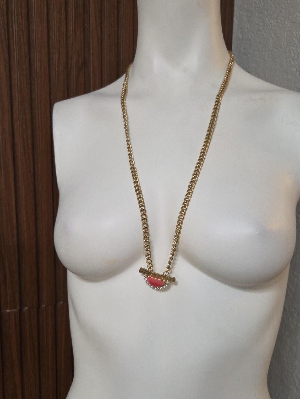 Gold-Tone Chain Necklace with Coral Accent Pendant